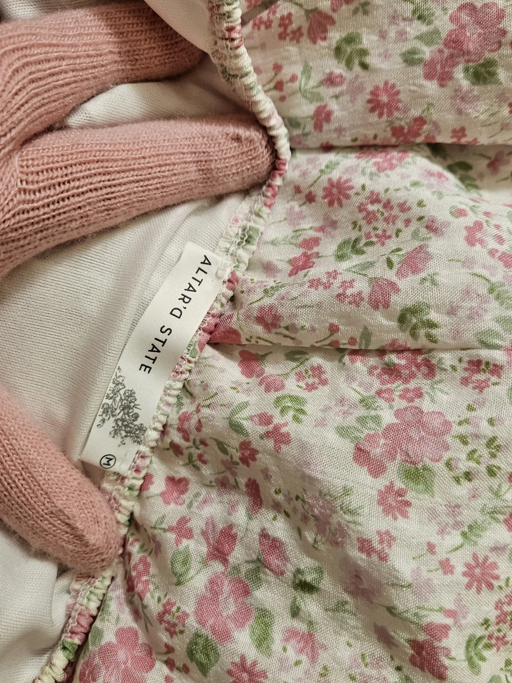Altar'd State Pink Ditsy Floral Mini Dress Square Neck Ruffle Flutter Sleeve Med